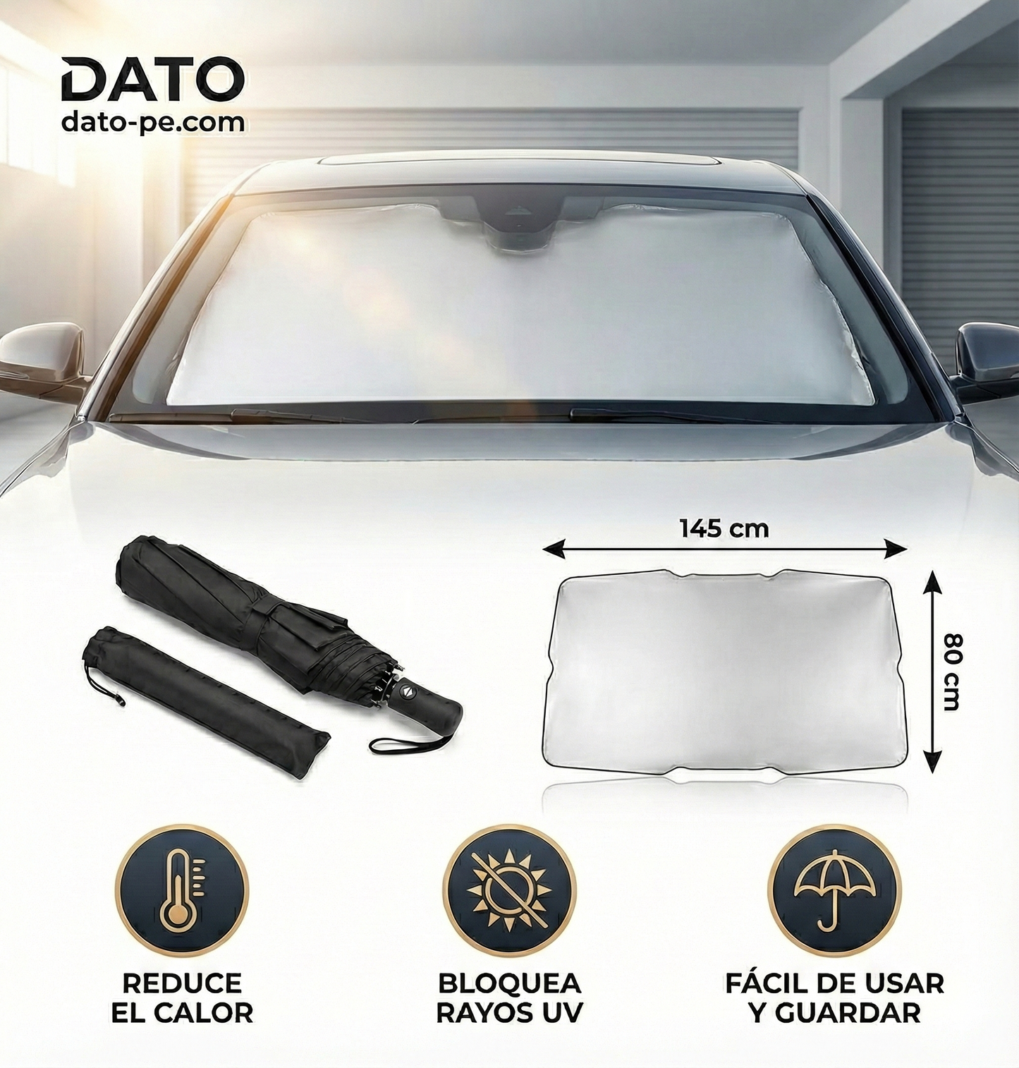 Sombrilla Parasol Pro para auto: Tecnología Escudo Térmico UV